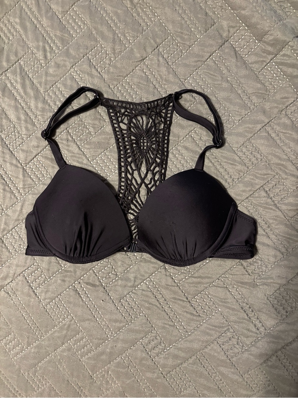 Women’s Black Crochet Racerback Bikini Top